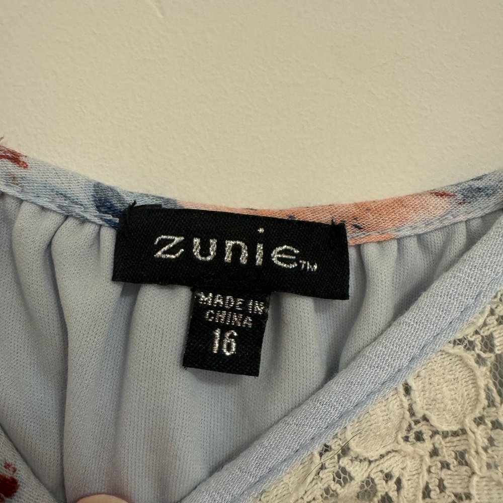 Zunie (GIRLS) size 16 blue floral dress - Picture 3 of 5